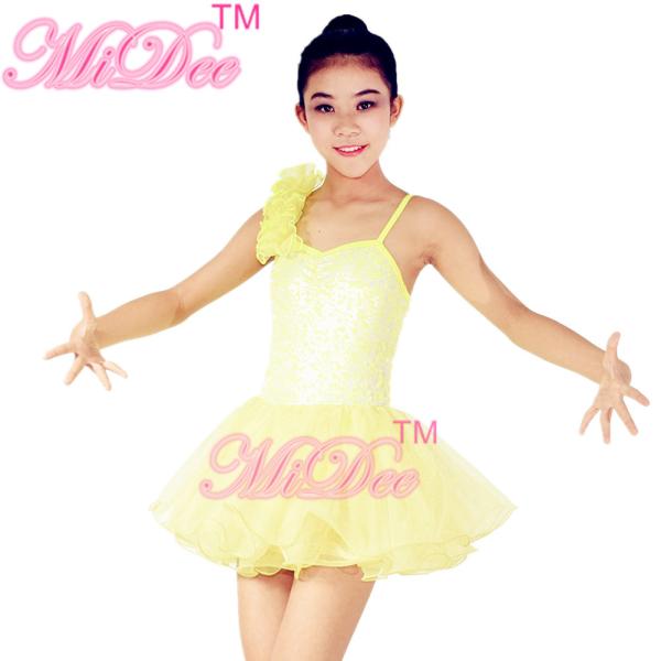 Floral Ruffle Ballet Dance Costumes Curling Hem Dress Back Cross Straps