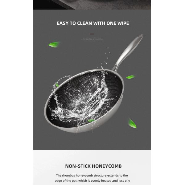 Factory Wholesale PFOA Free Non Stick Works 18/8 Stainless Steel Wok Pan with Glass Cover