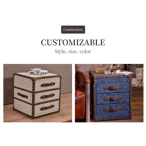 Nidea #8509 Vintage Leather Trunk Cabinet American Rural Retro Nightstand Locker Portable Antique Storage Bedside Bedroom