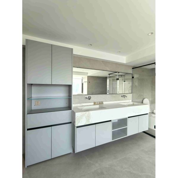 Modern Grey Stainless Steel Bathroom Vanity with Integrated Sink