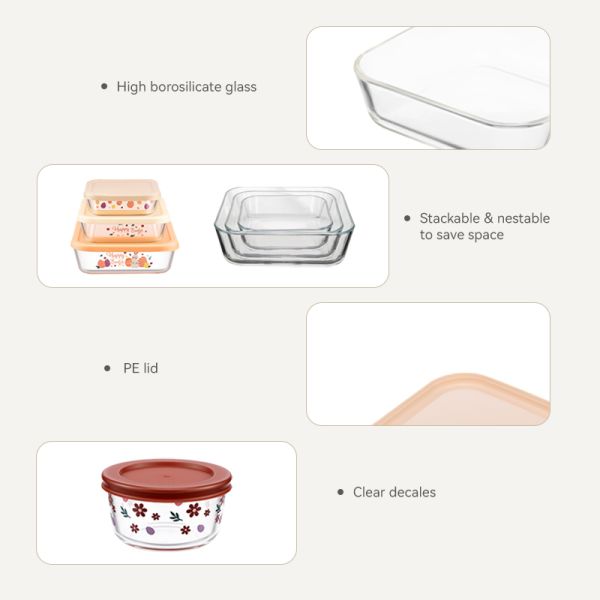 IKOO BPA-free LFGB/FDA Certified Reusable Glass Meal Prep Containers with Simply Lid