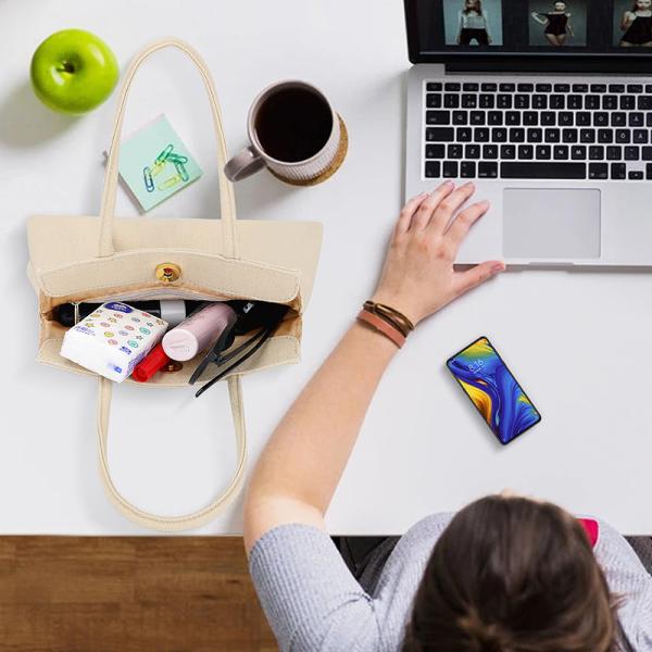 Eco Friendly Reusable Shopping Bags Sustainable Canvas Tote Bags Zipper Button 10x7