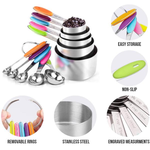 10pcs Stainless Steel Measuring Cups And Spoons Set For Cooking And Baking