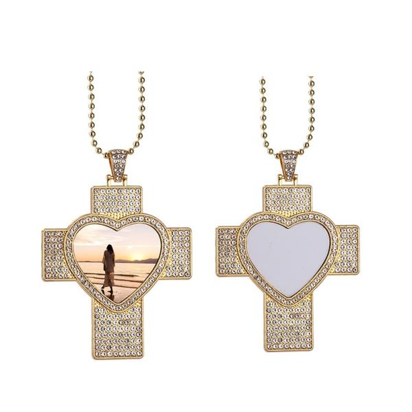 Hip Hop Men Cross Necklace Sublimation Rhinestone Necklace Jewelry Blanks