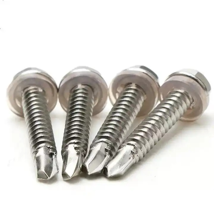 ASTM C954 Stainless Steel 410 Hex Washer Head Self Drilling Screw #14-20 x 2 Type 3 Passivated Silver Roofing Screw with EPDM Washer