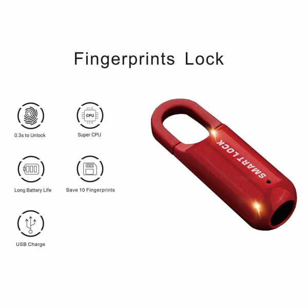 Best Selling RARLUX Smart Finger Print Zinc Alloy Padlock IP65 Waterproof Rechargeable 110mAh Battery 10 Fingerprint Lock School