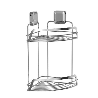 Banheiro Organizador Sucção de Copo Ferro fio de esquina Rack de aço inoxidável chuveiro Caddy 2 níveis