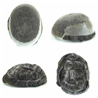 Mens Toupee Hair Replacement French Lace Human Hair Systems Hair Pieces Q6 #1B30