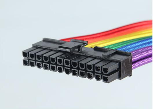 ATX 24 pin motherboard Power Supply extension Cable   rainbow color Low Voltage sleeved cable extension 18AWG