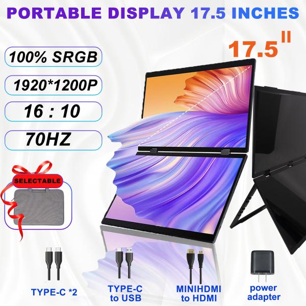 17.5inch 400nit Portable Monitor Portable Computer Screen 70Hz Portable Dual Monitor For Laptop