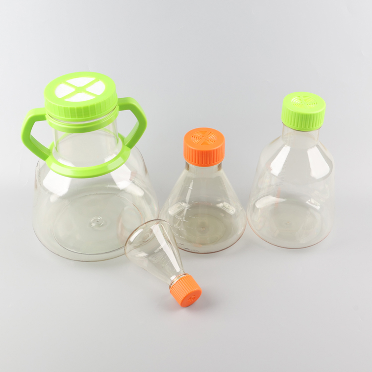 Склянки Erlenmeyer Склянки Erlenmeyer высокой эффективности склянки лаборатории пластиковые вентилируют крышку фильтра крышки