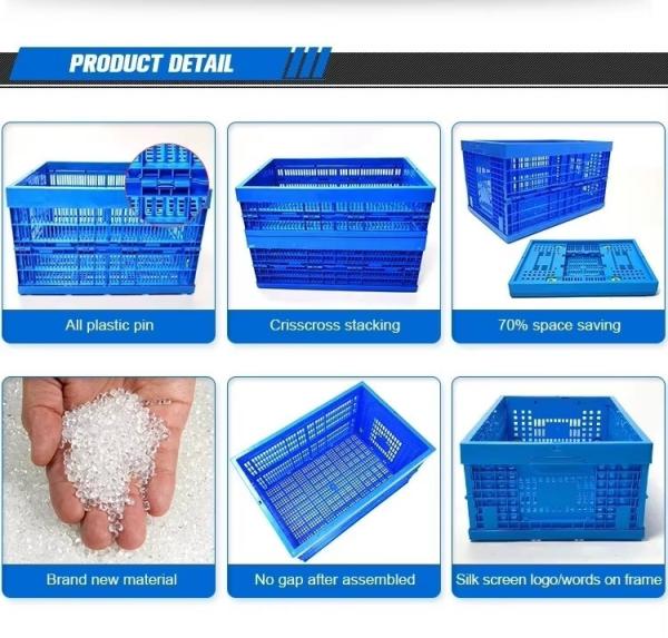 Plastic Turnover Basket Folded Stackable Storage Baskets For Harvest Fresh Food And Fruit Collapsible Crates