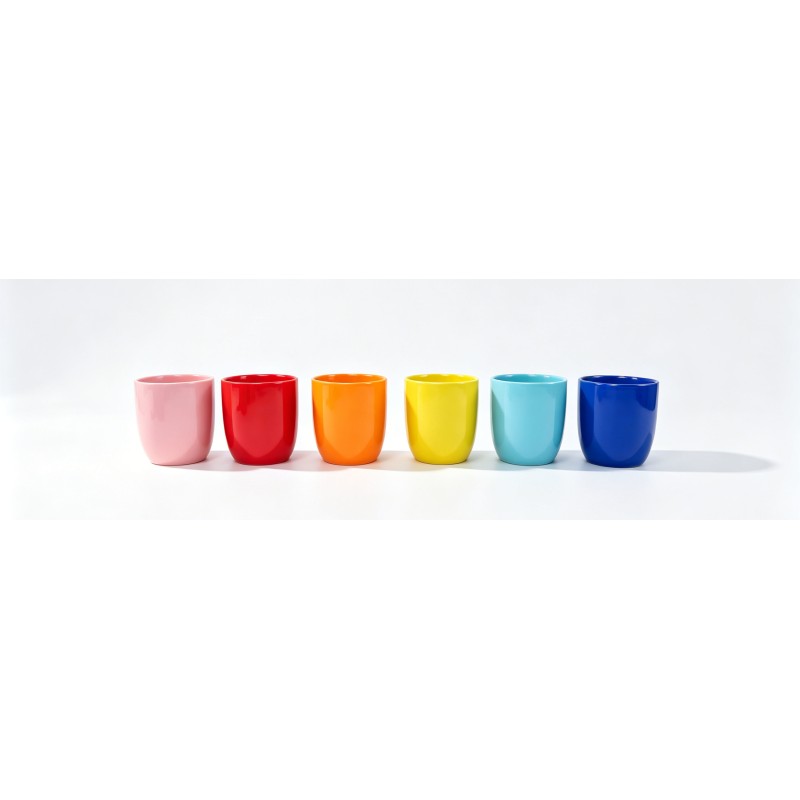 Solid Bright Color Rounded Barrel Ceramic Tumbler Mugs, Handle-Free Rainbow Gloss Coffee Cup Set