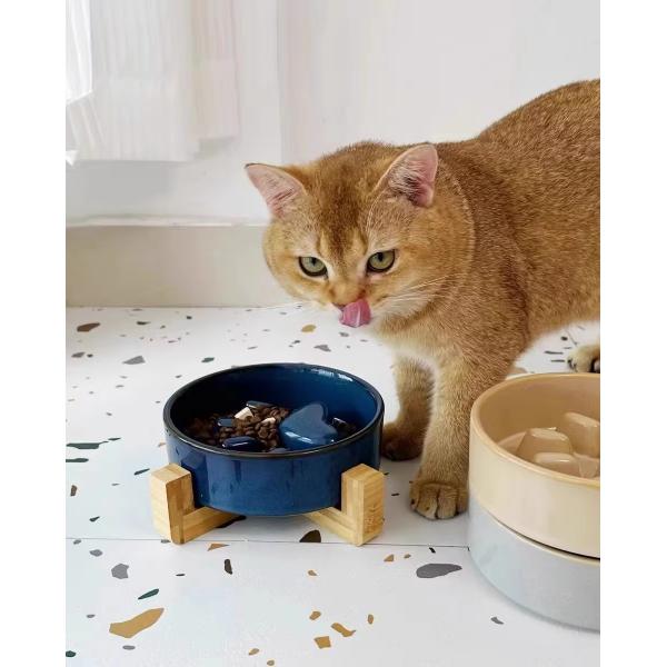 Ceramic Pet Bowl Dog Slow Feeder with Wooden Frame Applicable Pet Dogs Customize logo Color Packaging LCD Display NO