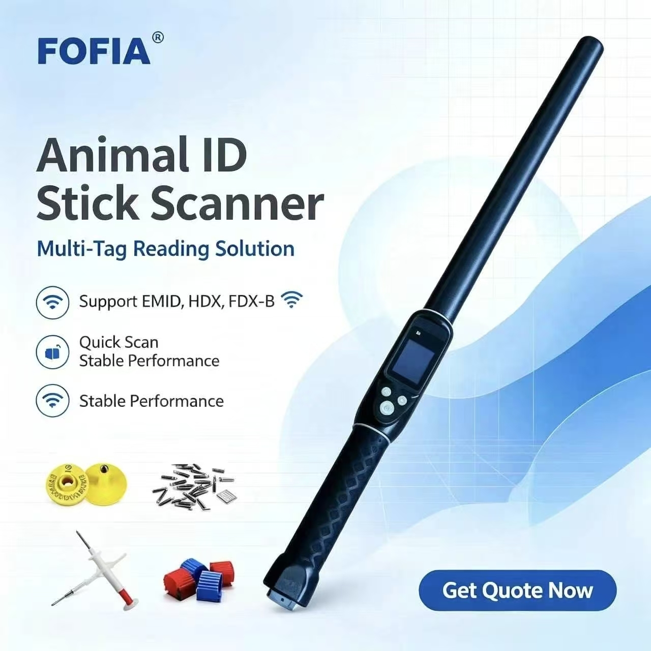 Durable Waterproof Long Range 134.2kHz RFID Ear Tag Reader ISO11784/5 Protocol 30-100cm Reading Distance PVC Material for Farm