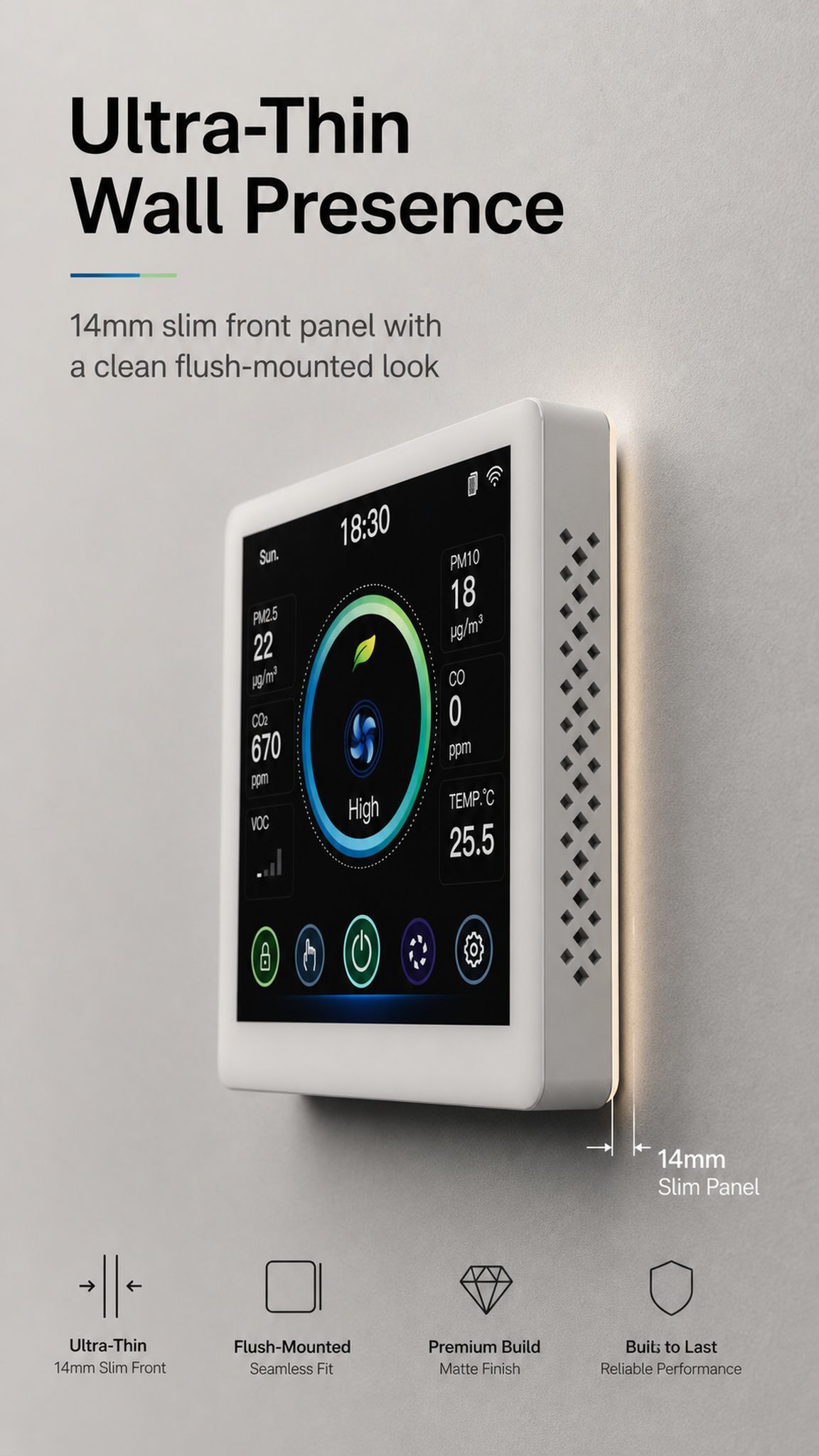 Smart HVAC Controller with 4 Inch LCD Color Screen Built-in CO+VOC+PM2.5+CO2+Temperature Sensors and Tuya WiFi & Modbus RS485