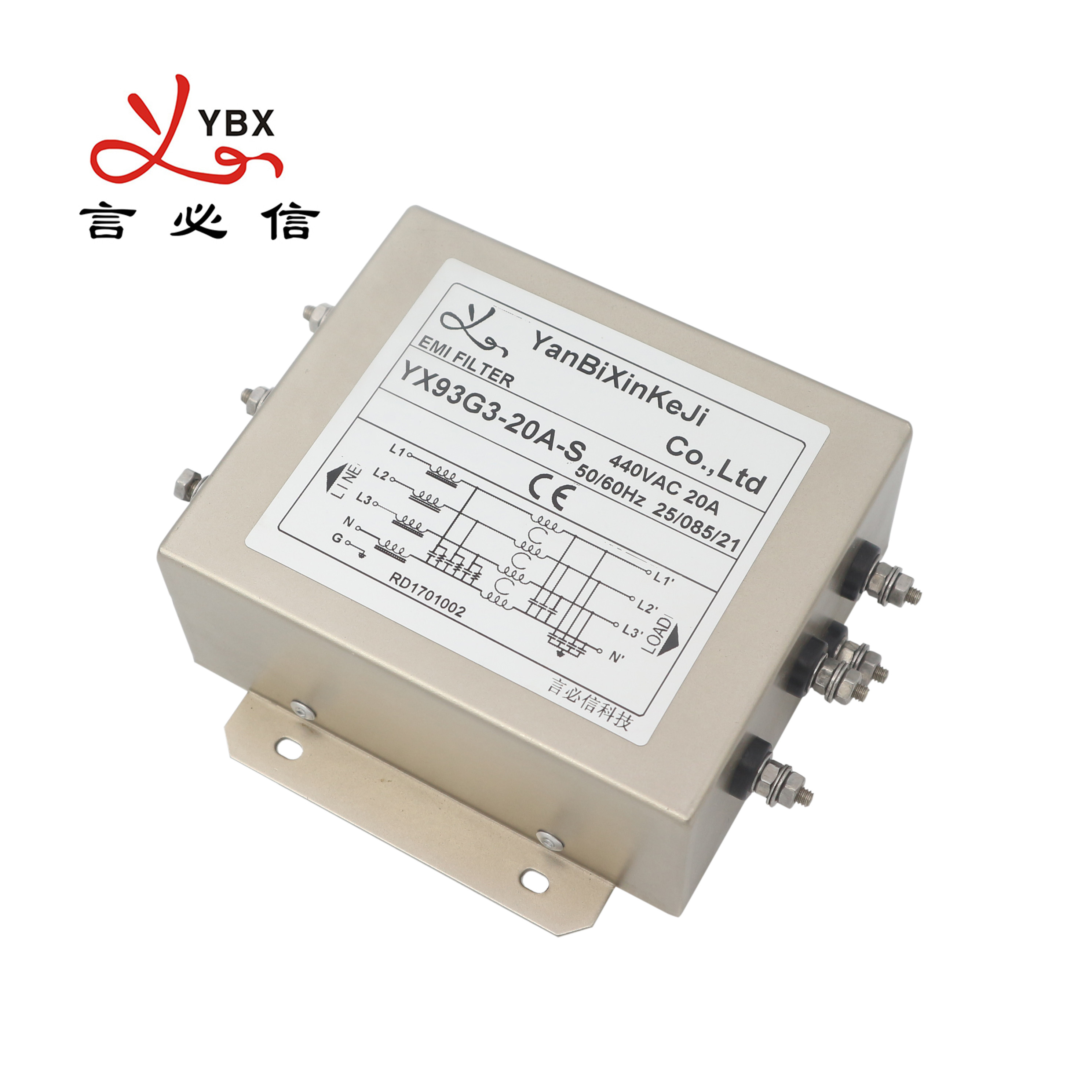 YX93G3 20A EMI 3 участков фильтрует фильтр силы EMI для военного оборудования