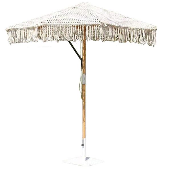 Outdoor Patio Macrame Beach Wood Umbrella with 2.5mm Wooden Pole and Mail Packing Y