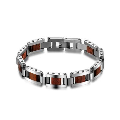 Bracelet de mode simple Bracelet en acier inoxydable et en bois multicouche pour hommes