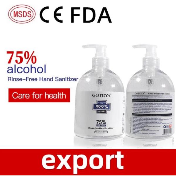 8000pcs in stock , GOTDYA  antibacterial 80ml 300ml 500ml gel 75% alcohol rinse-free hand sanitizer dispenser