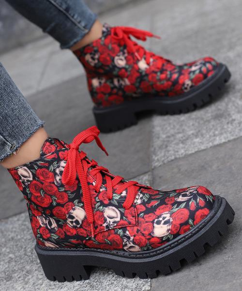 Soluça de borracha Botas de couro femininas Preto Botas de estilo militar para padrões