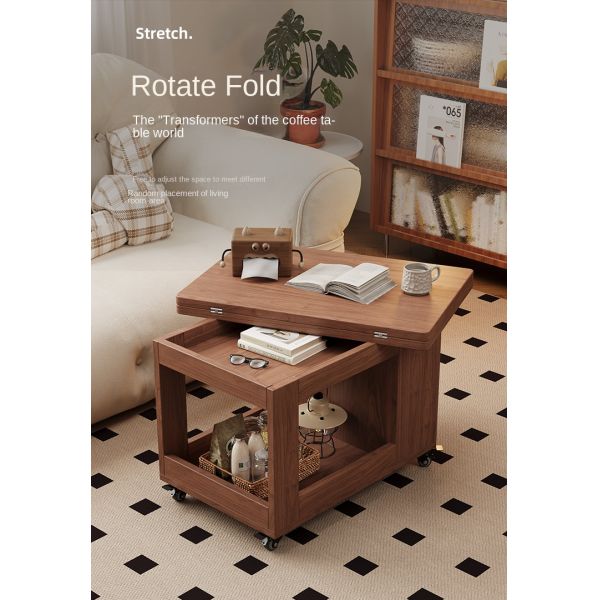 Custom Solid Wood Coffee Table Mobile Extendable Wheeled Trolley Foldable Rotating Sofa Corner Sofa Side Table for Living Room