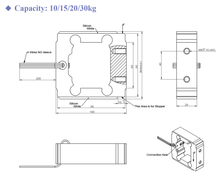 Compact Aluminum Alloy Single Point Load Cell With Multi-Dimension Options WL-119 Side Mounted 1-30kg