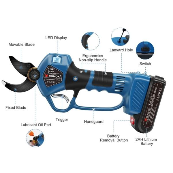 Electric Pruning Shears 40mm Cutting Range With 21V Rechargeable Battery