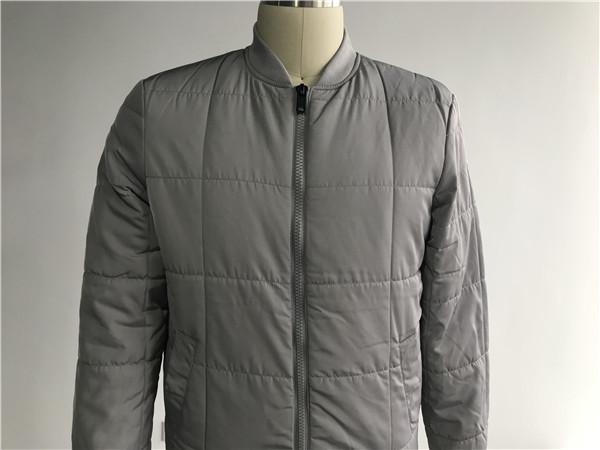 Grey Quilted Mens Polyester Bomber Jacket With Rib Detail Plastic Zip Through Tw77570