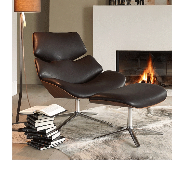 Scandinavian Design Shrimp Lounge Chair , Leather Cor Shrimp Chair With Ottoman