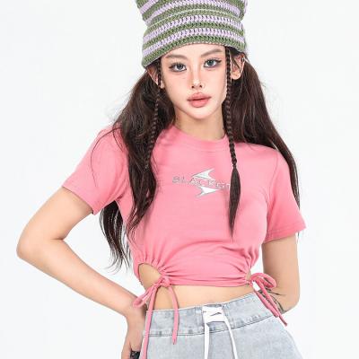 Y2k Side Drawstring Hallow Out Design Manga Curta Top Crop Hot Sexy Fashion Slim Custom Baby Tee