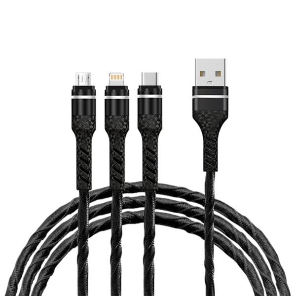 Negro / Rojo 3 en 1 cable de carga trenzado 1M longitud USB 2.0 cable de carga rápida