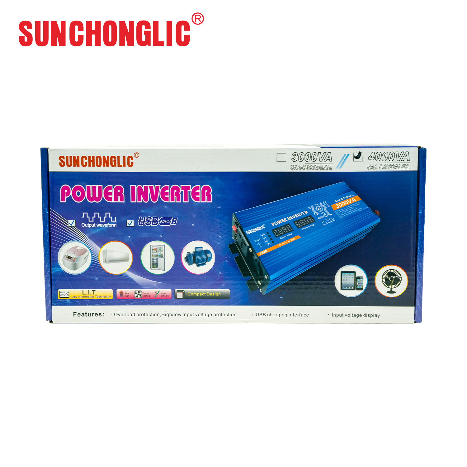 SAA-D4000AL High Power Modified Sine Wave Inverter with 1400W Rated Power 3000VA Surge Power and LED Digital Meter
