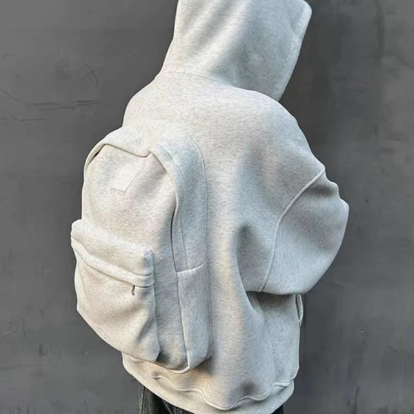 Oversized Heavy Cotton Blank Hoodies Zip Up Backpack Design OEM ODM