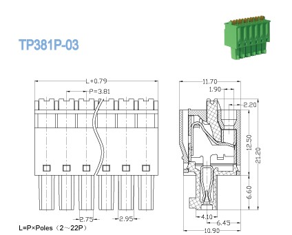 300V 8A, Pluggable терминальные блоки, 2P - блок 22P 3.81mm Screwless терминальный