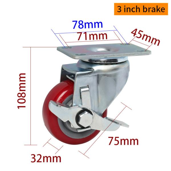 EDL Medium Duty 3inch 150kg Plate TPU Caster por tipo rígido, giratorio y freno