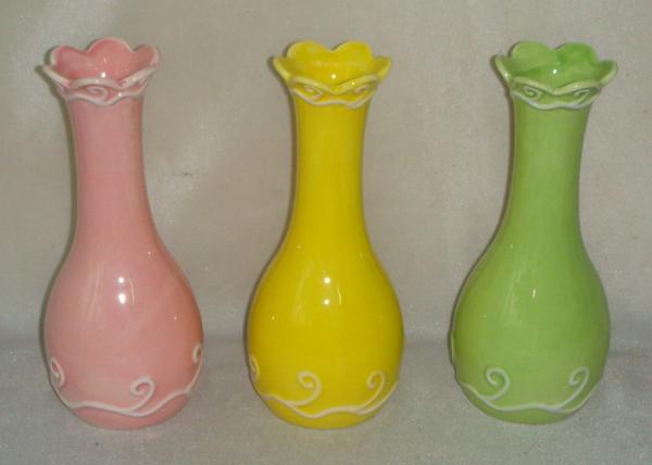 Round Shape Ceramic Vases And Pots Solid Color Glazed Vase Flower Pot For Spring / Summer
