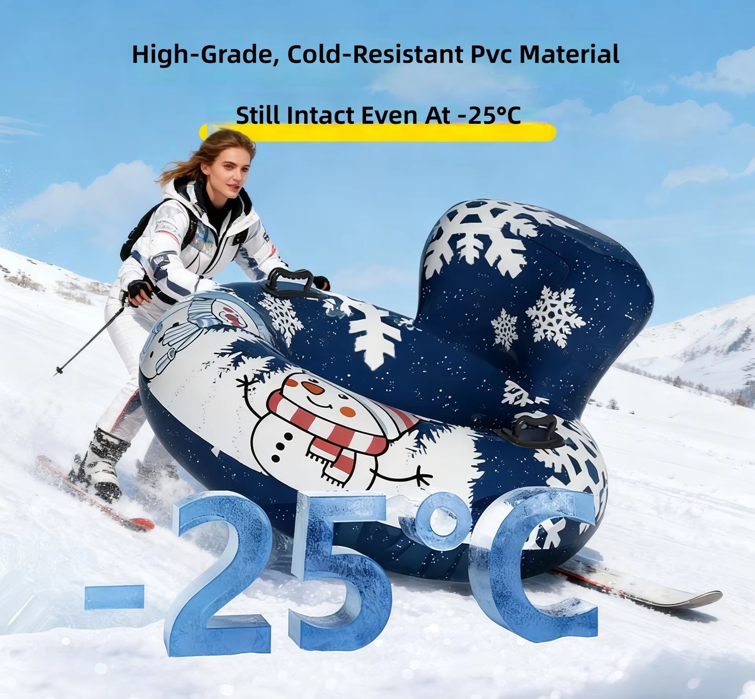 Skiing Circle Inflatable Thickened Environmental Protection PVC Snow Tire Snow Tube Outdoor Adult Backrest Cold-Resistant
