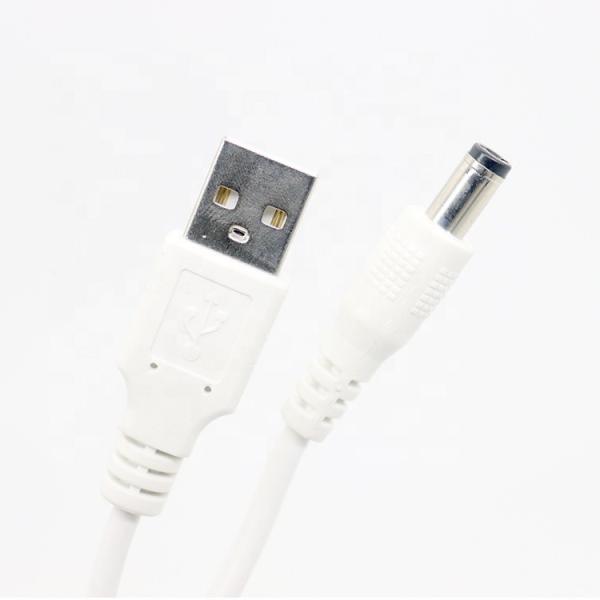 Blanco 1M 5V USB 2.0 Un macho a DC Jack 5.5X2.1mm Cable de cargador de energía