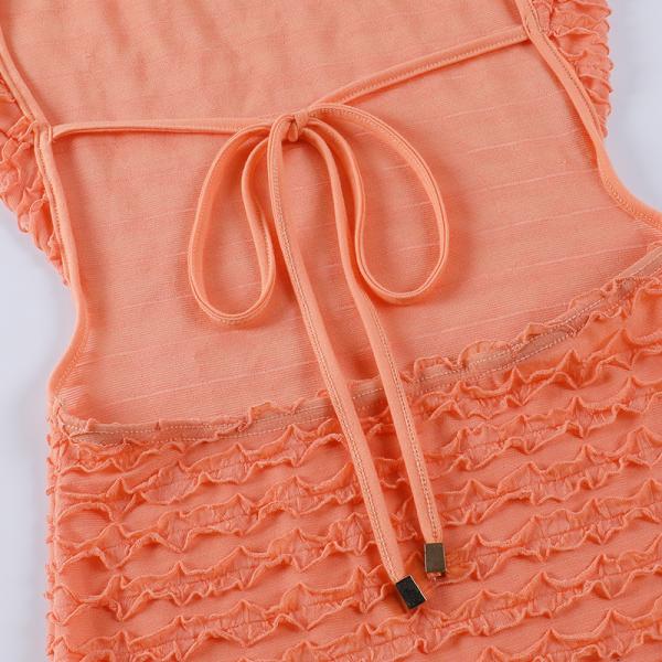 Mid Length Halter 110cm Sexy Short Sleeve Dress Perspective Backless