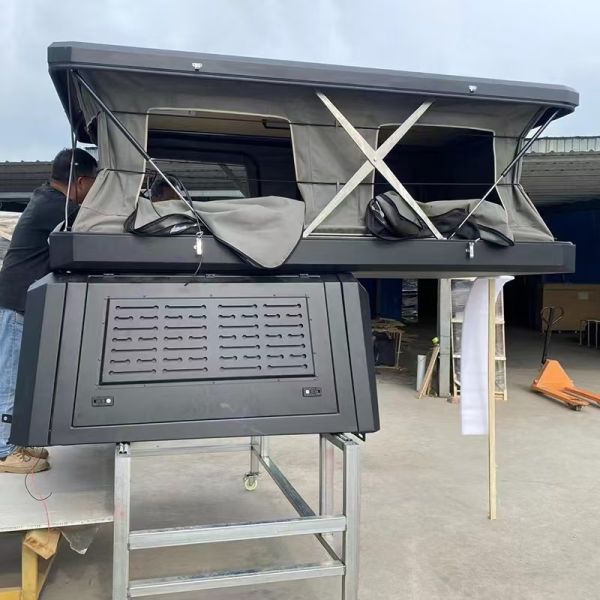 Off-road Overland Camping Pod Aviation Aluminum Pop-up Pickup Camper with Electric Lift Roof Tent Rip-stop Canvas