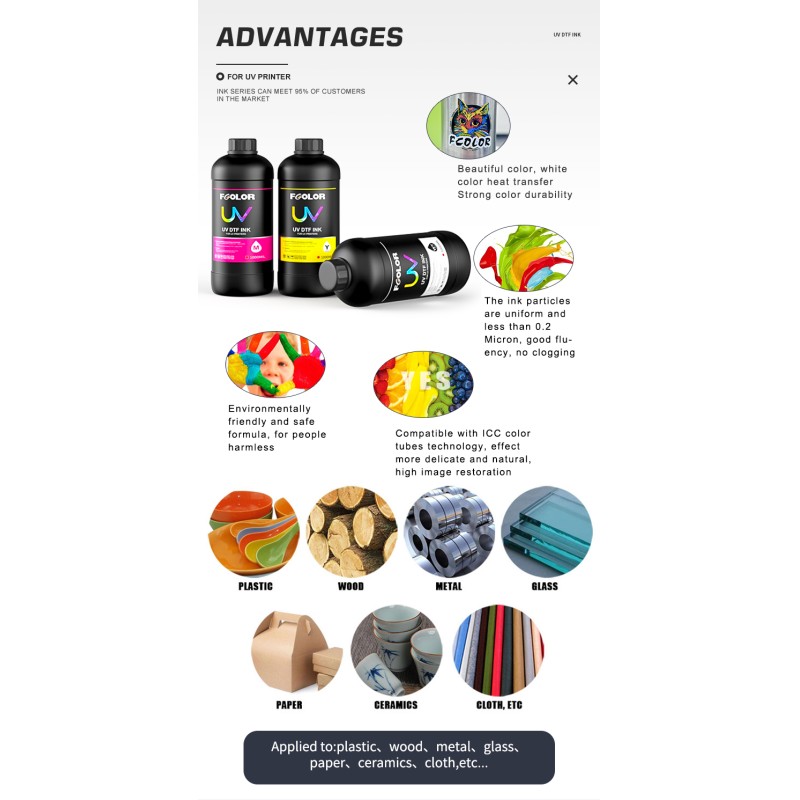 Fcolor Super DTF Glue UV Ink for Epson  I3200 XP600 TX800 UV DTF Sticker Printer