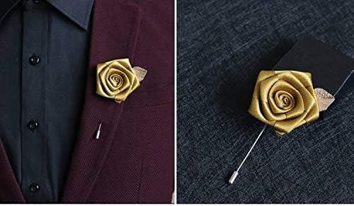 Men's Metalic Gold Flower Lapel Pin/Shirt Stud Brooch Golden, Gentleman's Essentials Premium Handmade Flower Lapel Pin