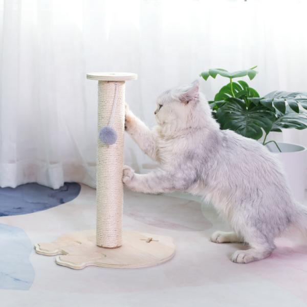 Wooden Star-Shaped Cat Scratching Post with Platform Top Sisal Rope and Hanging Ball