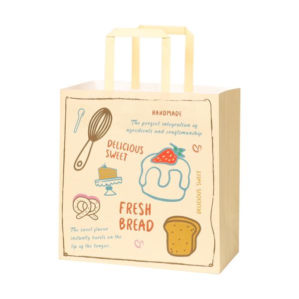 Kraft Carry Bags Custom Printed Bakery Packaging With Vintage Dessert Illustrations