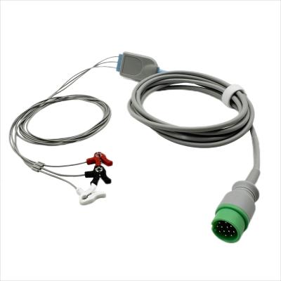 Compatible Biolight 12-pin 3-lead Integrated ECG Cable, Pediatric Infant Alligator Clip Electrode Leadwire