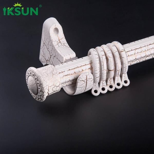 Antique Style Double Curtain Pole Set , Adjustable Double Curtain Rod White Wood Grain