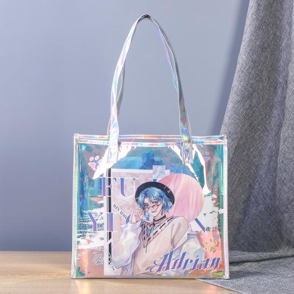 Shiny Plastic Shopping PVC Bag Laser Transparent Holographic Iridescent Womens Beach Fashion Tote Bag With Custom Printed Logo