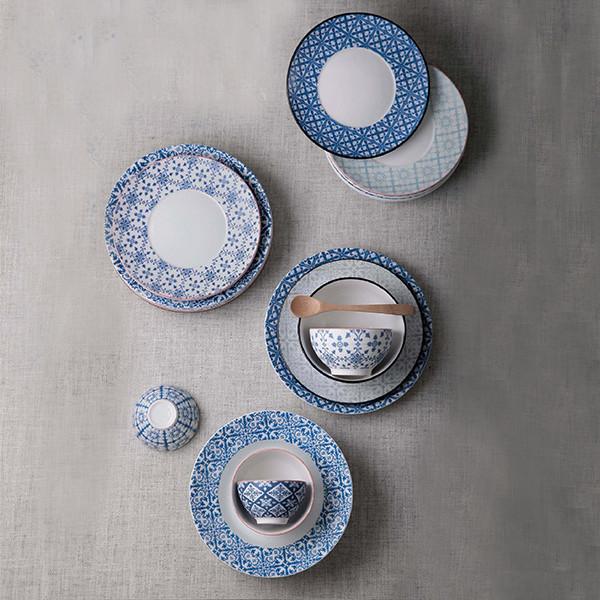 SGS Colored Edge Blue 21cm  Flat Dessert Serving Platter Plate
