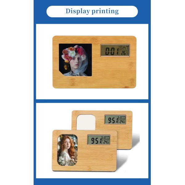 Modern Wooden Alarm Clock & Photo Frame with Digital Display for Room Temperature & Humidity for Desktop Decoration